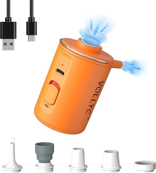 Portable Air Pump for Inflatables, VOLLYC Electric Mini Air Mattress Pump with USB Rechargeable to Inflate/Deflate - Perfect for Camping, Pool Floats, Air Mattress, Vacuum Storage Bags
