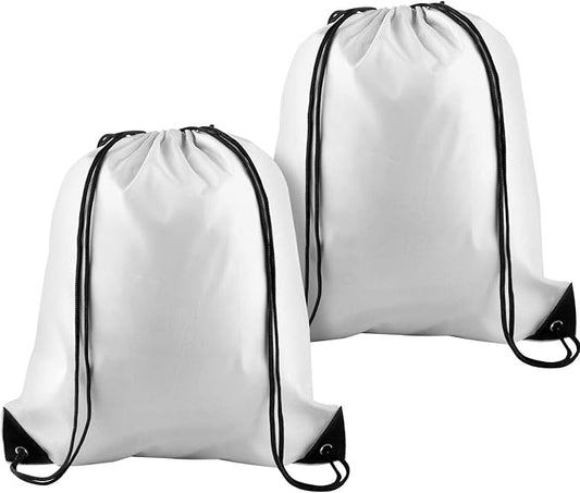 KUUQA 2 Pcs White Drawstring Backpack Drawstring Bag Bulk Sports Cinch Bags String Backpack Storage Bags for Gym Traveling