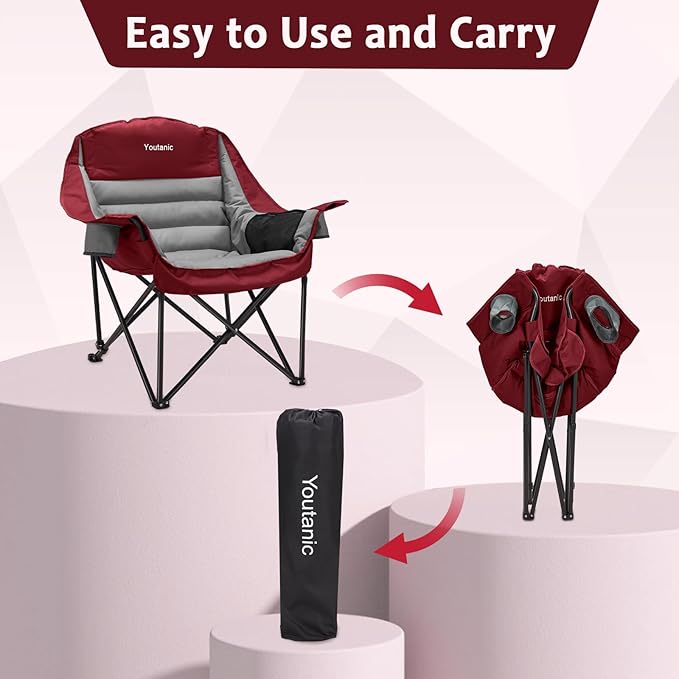 Oversized Camping Chair, Portable Folding Camping Chairs with Side Pocket, Cup Holder and Carry Bag, Heavy Duty Outdoor Camping Chairs for Adults, Fishing, Sports, Trip, up to 400lbs, Style 3