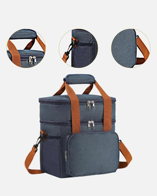 Double Layer Insulated Cooler Lunch Bag – Leakproof Thermal Food Storage Tote with Shoulder Strap – Large Capacity for Work, Travel, or Picnic – Available in Gray, Black & Navy Blue