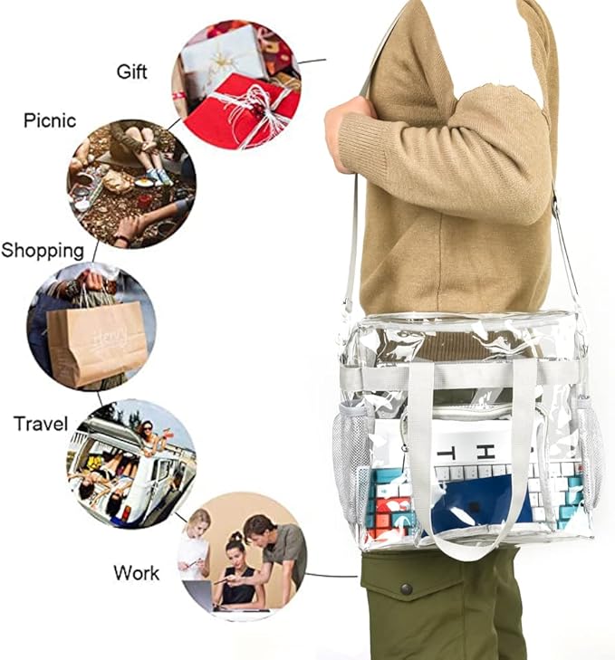 Valleycomfy 2Pcs Clear bags Stadium Approved, Security Travel & Gym Clear Stadium Bags for Work,Sports & Concerts -12 x12 x6