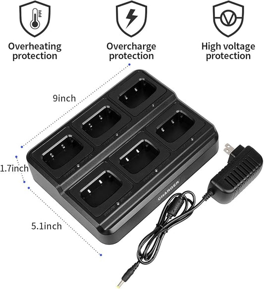 walkie talkies for Adults Long Range with Upgraded Earpiece,radios walkie talkies Rechargeable Portable Two Way Radios with 6 Way Multi Gang Charger and Li-ion Battery (6 Pack)