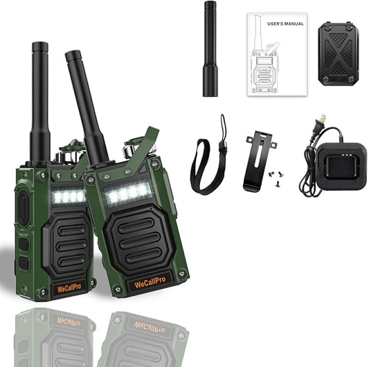 Zinc Alloy Housing Long Range Rechargeable Walkie Talkies for Adults, GMRS Two Way Radio for Hiking Camping 2 Way Radio with Flashlight Long Distance WCP03 (Two Pack)