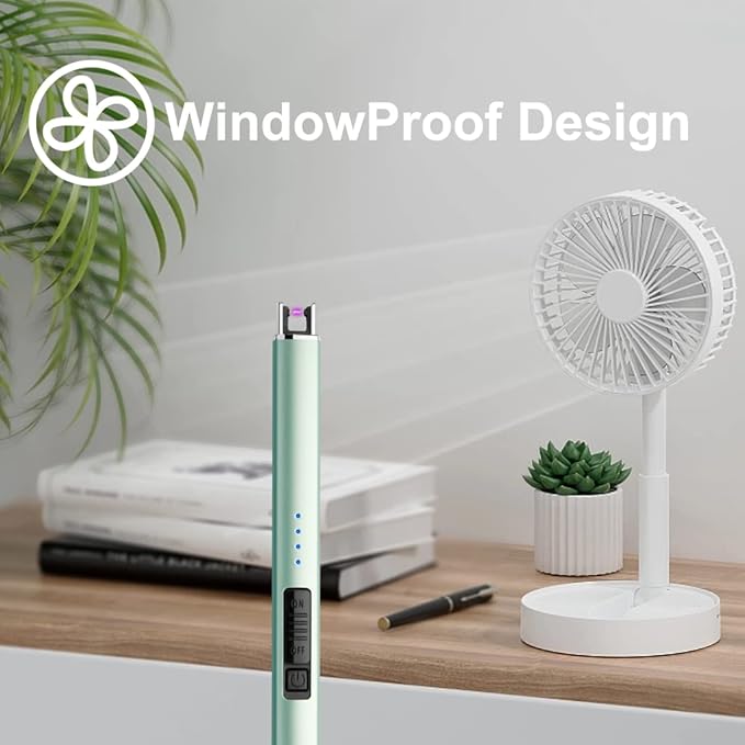 MeeToo Electric Candle Lighter Rechargeable Lighter Type-C Plasma Arc Lighters for Candle Camping Kitchen (Green)