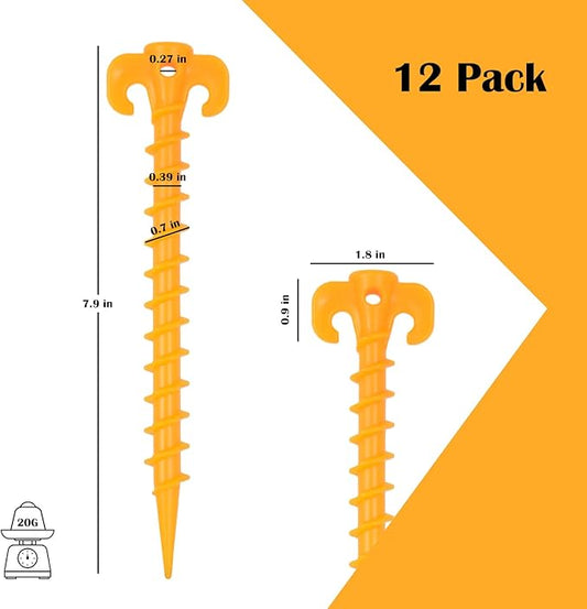 AYAMAYA 8/12/16 PCS Spiral Tent Stakes, 8 Inch Screw in Sand Stakes, Easy Installation Camping Ground Stakes, Tent Spikes with Storage Bag for Beach Garden Yard Canopy Tarp Rainfly Tent Accessories