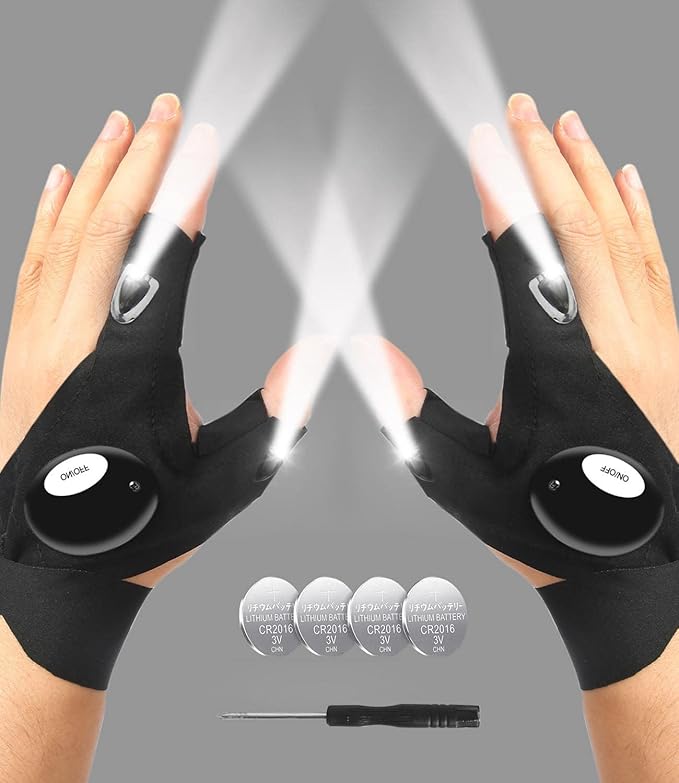 LED Flashlight Gloves, Gifts for Men Him Boyfriend Husband, Cool Gadget Finger Lights Waterproof for Camping Fishing Repairing, Fathers Day Christmas Birthday Gift