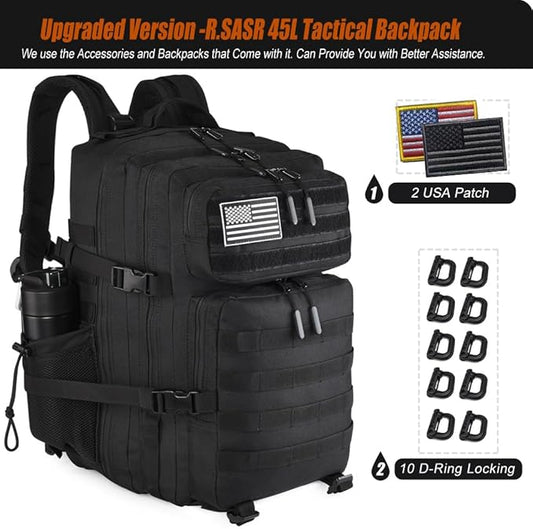 Military Tactical Backpack 45L Large Tactical Backpack for Men, Hiking Rucksack With Bottle Holder