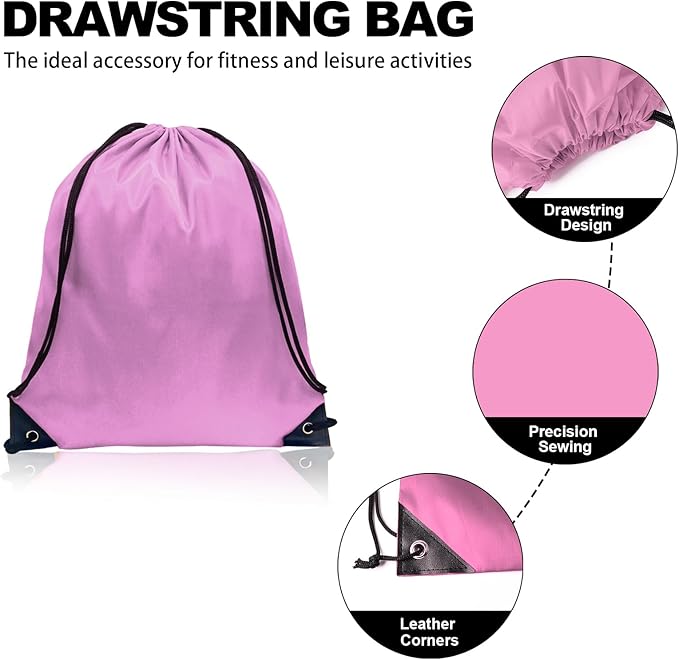 GoodtoU Drawstring Backpacks, Bags Bulk Nylon Backpack Draw String Back Bag Cinch Sack Gym Bag for Sport, Traveling, Team (Pink, 48Pcs)