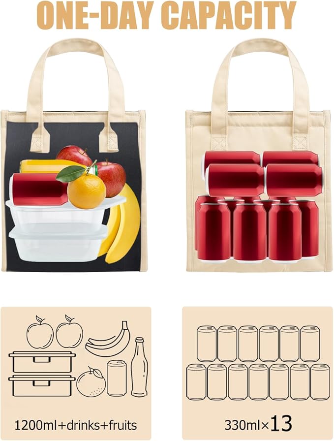 Fmeida Insulated Lunch Bag Women, Simple Lunch Tote Bags, Waterproof Thermal Cooler Lunch Bag, Reusable Adult Lunch Box Bag for Women | 9L Beige, Front&Side&Interior Pockets