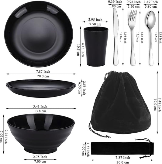 Kyraton Camping Utensils, Portable Travel Silverware Set With Reusable Light Weight Mug, Bowls and Plate, Stainless Steel Cutlery Set, Camping Mess Kit for 1 Person