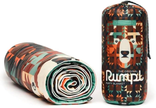 Rumpl Original Puffy Blanket - Warm Puffy Camping Blanket, 100% Recycled Polyester Insulation, Lightweight, Packable, Water-Resistant, Outdoor Puffer Blanket, 52"x75", V1, Grizzly Slumber