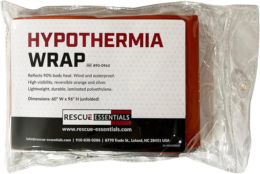 Rescue Essentials Hypothermia Wrap Blanket, Oversized 60" x 96", Mylar/Lightweight Polyethylene Fabric (Orange)