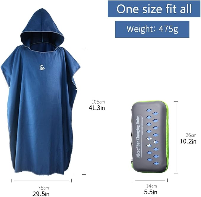 Surf Poncho Changing Robe Towel with Box, Microfiber Women Men Changing Ponchos Surfer Robe for Surfing, Swim, Beach as Gifts（One Size Fit All）