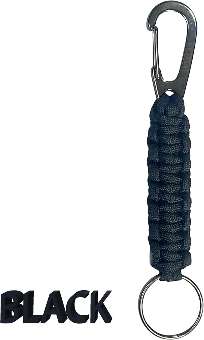 Paracord Keychain with Carabiner, Key Fob Braided Lanyard Keychain with Utility Ring & Enlarged Mouth Clip