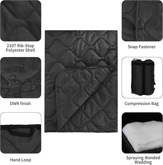 Poncho Liner Military Woobie Blanket Multicam Camo Woobie with Compression Carry Bag for Outdoors Hiking Jungle Hunting Gear