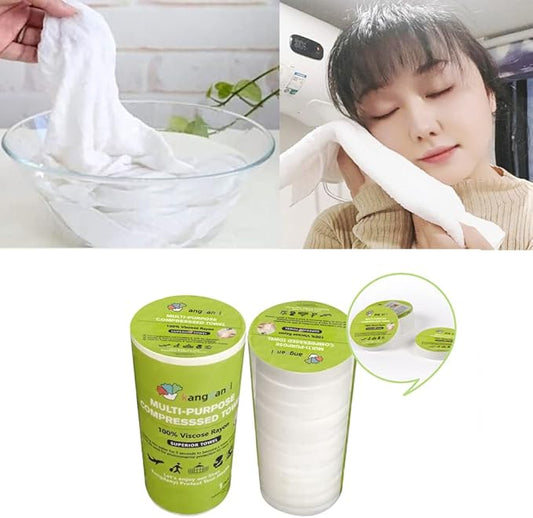 Compressed Towels Tablet, Portable Face Towel Washcloth Reusable 12 Pack, 9.85 x 23.6 inch Wet and Dry Disposable Towel for Baby or Dog, Camping Wipes for Travel Hiking Beach Bathroom
