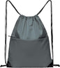 BuyAgain Drawstring Backpack Sports Water Resistant String Bag Sport Gym Sackpack for Women Men Large with Zipper, Grey