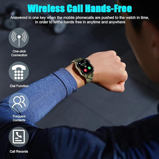 QTLLBT Men's Military Smart Watch HD LED Altimeter Barometer Fitness Tracker Sports Watch with Heart Rate SpO2 Pressure Sleep Monitoring Function Men Women Watch