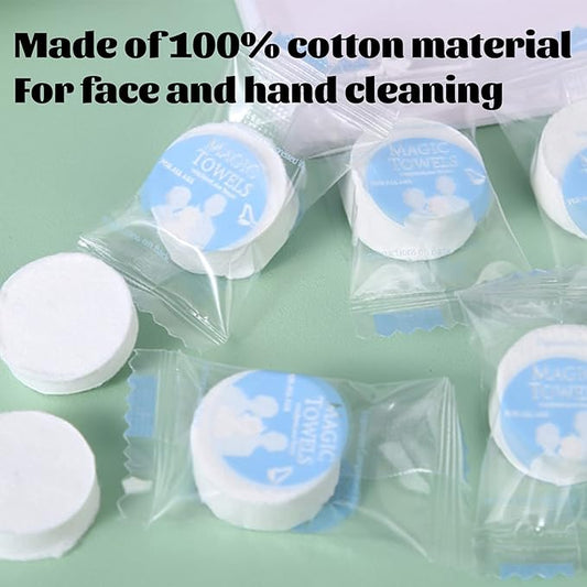 Disposable Face Towel, Compressed Towel, Mini Magic Coin Towels 100 Count Travel Disposable Napkins Tissues Portable for Travel Camping (100 Pack (Individually Packaged))