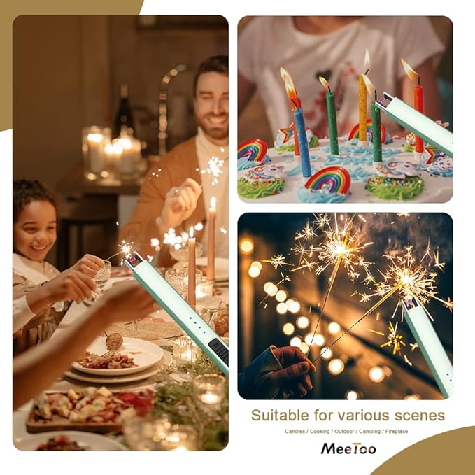 MeeToo Electric Candle Lighter Rechargeable Lighter Type-C Plasma Arc Lighters for Candle Camping Kitchen (Green)
