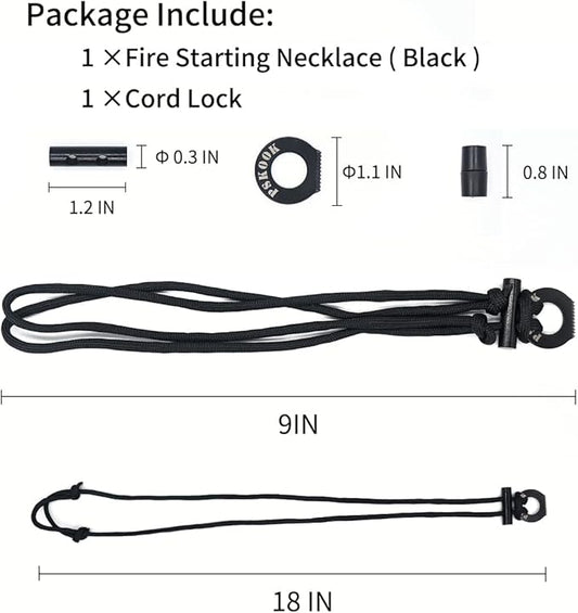 PSKOOK Fire Starter Necklace, Survival Paracord Necklace with Flint and Steel, Bushcraft Necklace for Camping, Hiking and Backpacking