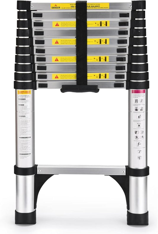 Telescoping Ladder, SocTone 10.5 FT Aluminum Lightweight Extension Ladder with 2 Triangle Stabilizers, Heavy Duty 330lbs Max Capacity, Multi-Purpose Collapsible Ladder for Household or Outdoor Work