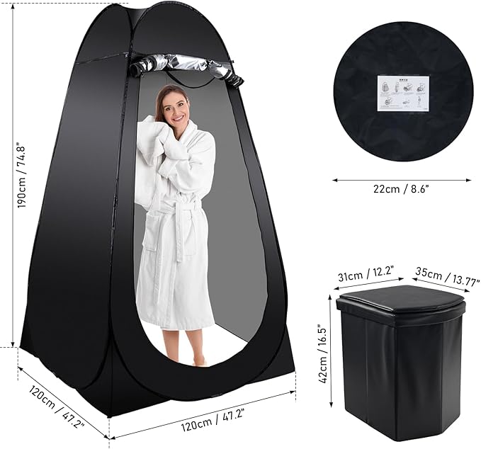 Portable Camping Toilet Kit for Adults, Pop up Privacy Tent, X Large Folding Toilet Potty with Camping Tent, Outdoor Instant Shower Tent Camp Toilet Changing Dressing Room (Black)