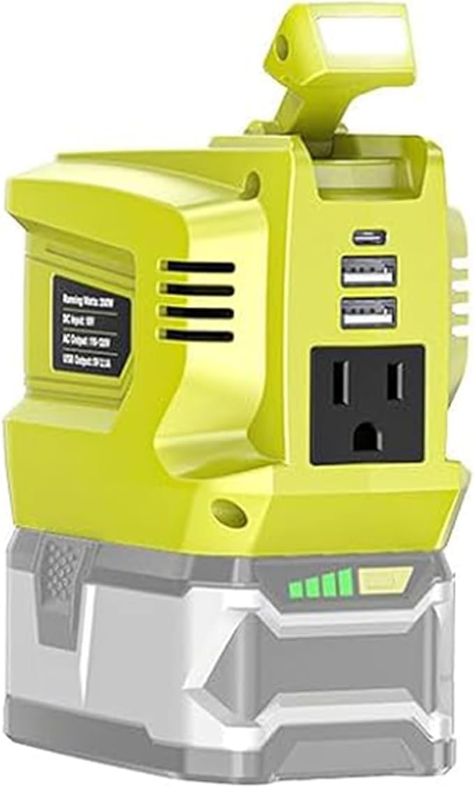 200W Portable Power Inverter for Ryobi 18V,Ecarke Outdoor Generato Battery Converter with 2 USB&LED&AC Battery Powered Outlet,Convert DC 18V/20V to AC 110V-120V Portable Power Station(Tool Only)