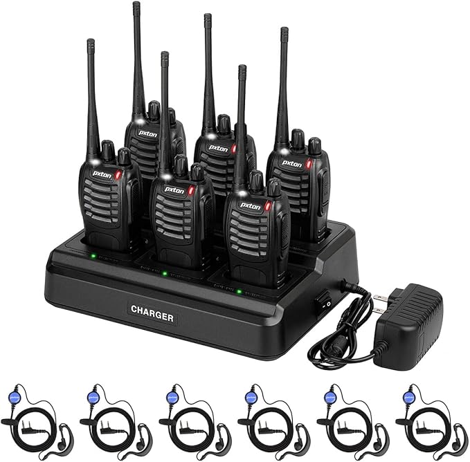 walkie talkies for Adults Long Range with Upgraded Earpiece,radios walkie talkies Rechargeable Portable Two Way Radios with 6 Way Multi Gang Charger and Li-ion Battery (6 Pack)