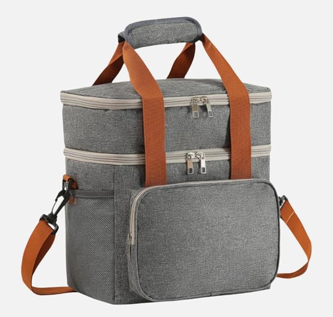 Double Layer Insulated Cooler Lunch Bag – Leakproof Thermal Food Storage Tote with Shoulder Strap – Large Capacity for Work, Travel, or Picnic – Available in Gray, Black & Navy Blue