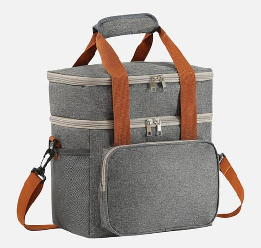 Double Layer Insulated Cooler Lunch Bag – Leakproof Thermal Food Storage Tote with Shoulder Strap – Large Capacity for Work, Travel, or Picnic – Available in Gray, Black & Navy Blue