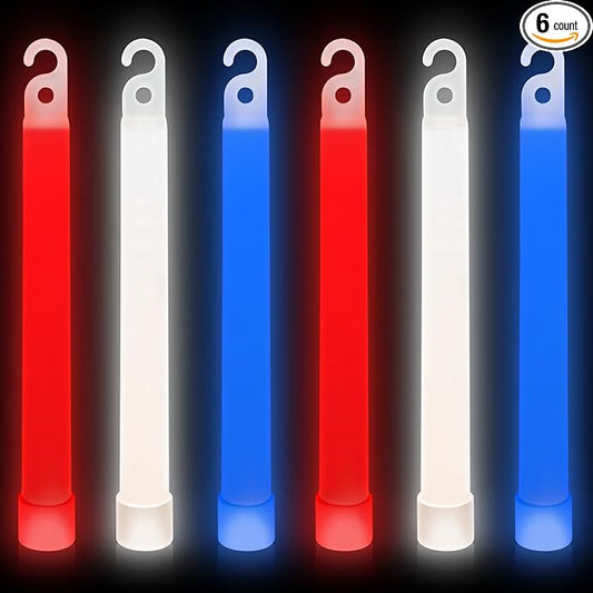 Denylo pro 6 Ultra Bright Glow Sticks 6 Inch Large Red White and Blue Glow Sticks for Parties, Camping, Emergency Light and Survival Kit with 12 Hours Duration