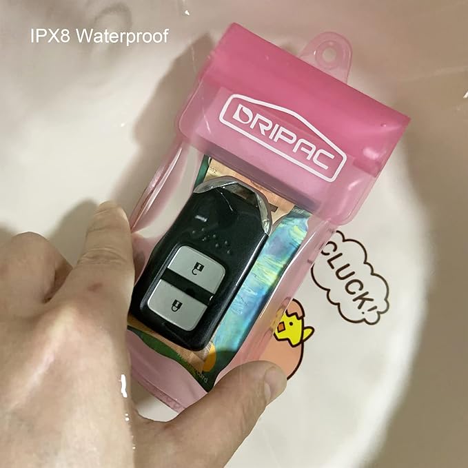 DRIPAC Waterproof Car Key FOB Case Waterproof Wallet Waterproof Holder Pouch For Key ID Badge Credit Card Money（Black+Pink）