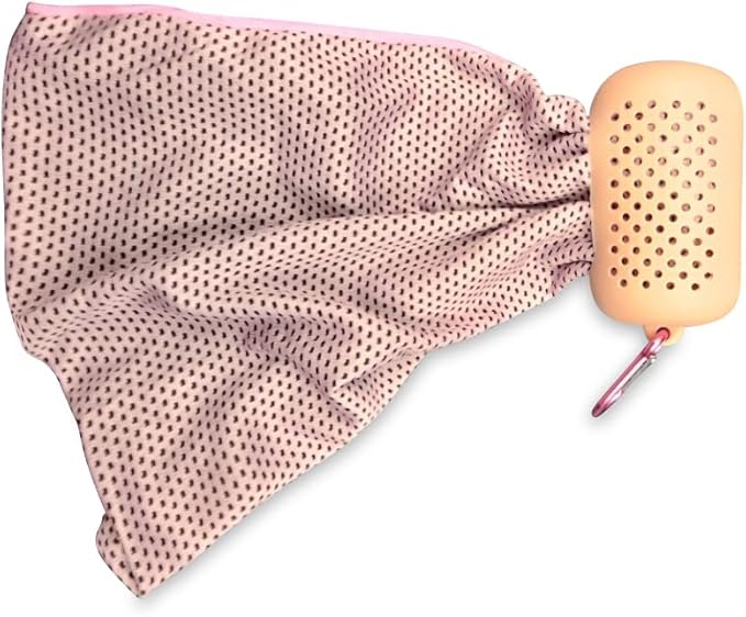 Quick Dry Microfiber Towel - Perfect for Backpacking, Yoga, Travel, Camping, Sports & More - Super Absorbent & Lightweight - Convient Silicone Case with Carabiner Clip (Pink)