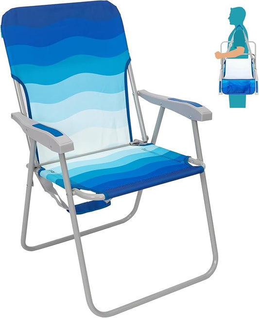 #WEJOY Folding Beach Chair for Adults, Lightweight Beach Chair with Shoulder Straps, High Back Beach Chairs with Hard Armrest, Supports 300lbs for Beach Lawn Concert