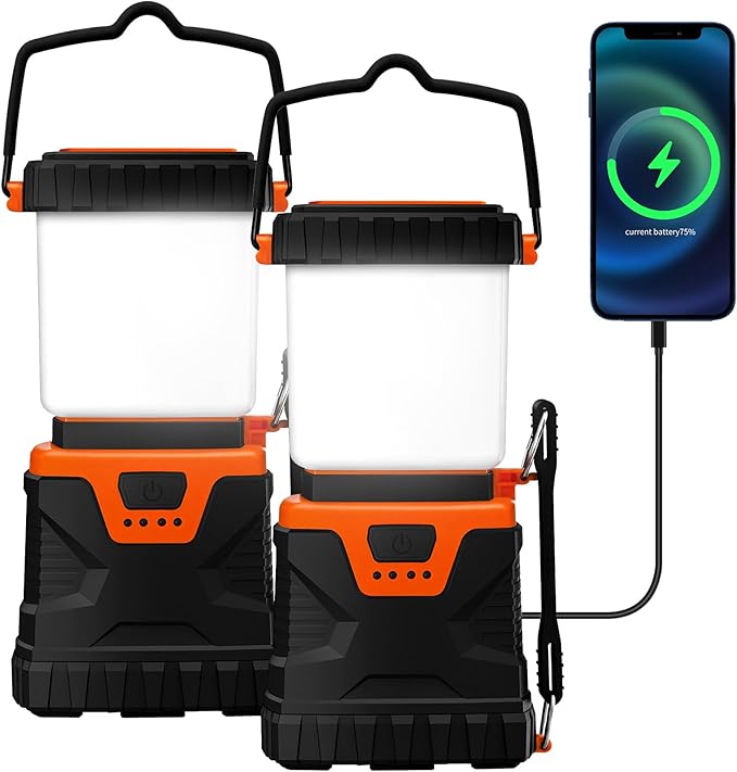 LED Camping Lantern Rechargeable,Solar Camping Light,1000LM, Camping Essential with 5 Ligth Modes 4400Ah Power Bank, for Power Outages, Emergency, Hiking, Outdoor(2Pack)
