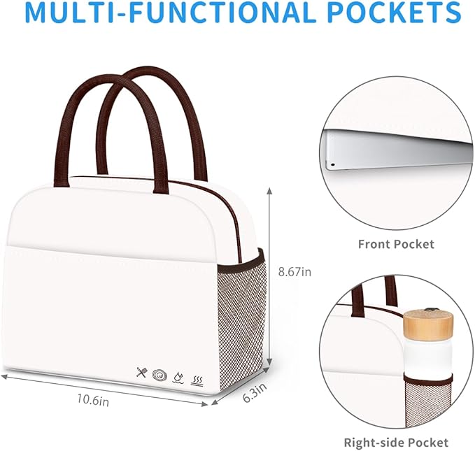 Lunch Bag Lunch Box for Women Men Reusable Insulated Lunch Tote Bag, Handbags Case High Capacity for Travel Work Picnic,white