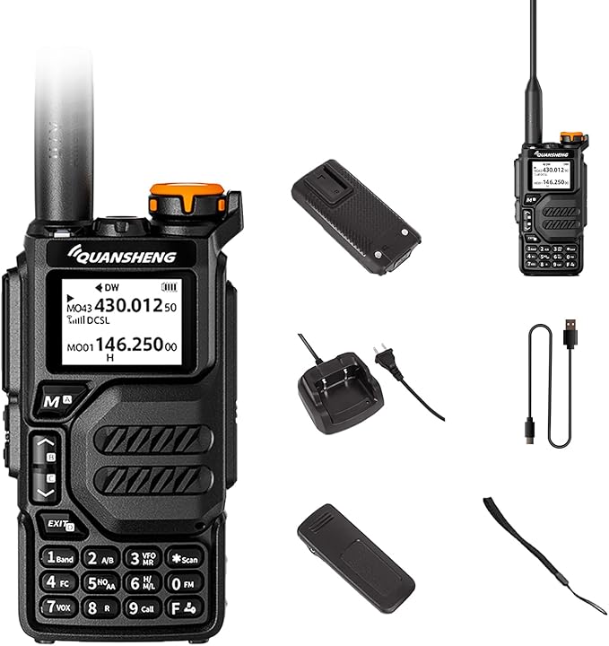 Quansheng UV-K5 Radio USB-C Charging Dual Band Two Way Radio Long Range for Adult 5W Long Range Handheld Radio NOAA Scrambler/DTMF One Key Copy Frequency