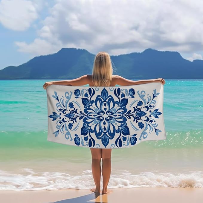 Microfiber Beach Towels - Soft & Lightweight - Absorbent, Quick Dry, Sand Free - Perfect for Beach, Pool, Travel, Camping, Picnic, Yoga - Matching Travel Bag - XL - Mediterranean Blue