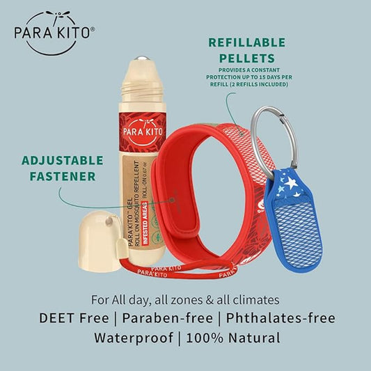 PARA'KITO Mosquito Repellent Bundle - 1 Roll-on | 1 Wristband | 1 Clip (Roll-on + Hawaii + Blue)