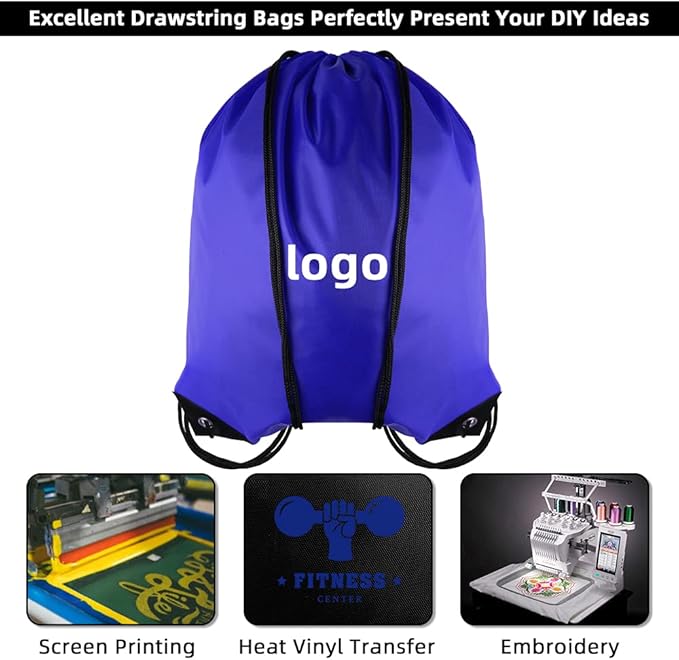 GoodtoU Drawstring Bags, Nylon Backpacks with Drawstring - Cinch Sack Gym Bags for Sport, Traveling, Team (Blue, 40Pcs)