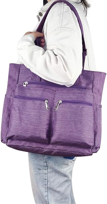 VOLGANIK ROCK Canvas Tote Bag Waterproof Nylon Multi Pocket Shoulder Bags Laptop Work Bag Teacher Purse Handbag for Women Men