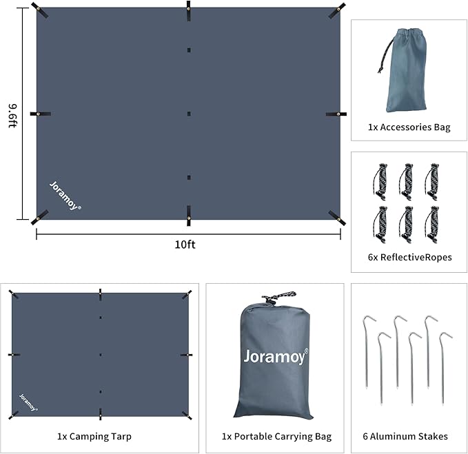 Hammock Rain Fly 10×10FT - Waterproof Camping Tarp Lightweight Tent Tarp Portable Backpacking Tarp Sheleter with UV Protection Layer for Camping Hiking Outdoor(Gray)