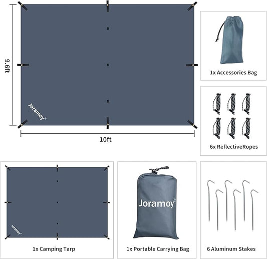 Hammock Rain Fly 10×10FT - Waterproof Camping Tarp Lightweight Tent Tarp Portable Backpacking Tarp Sheleter with UV Protection Layer for Camping Hiking Outdoor(Gray)