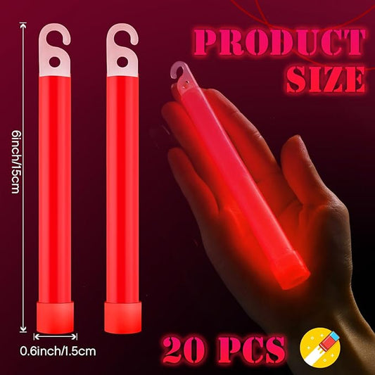 VIHOSE 20 Pcs Ultra Bright Glow Sticks Emergency Glow Sticks with 12 Hour Duration, 6 Inch Chem Glow Sticks for Parties and Kids Activities Camping Blackout Hurricane Survival Kit