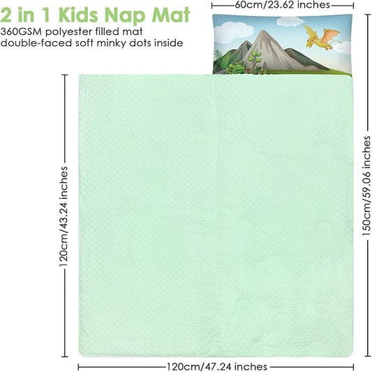 Kids Sleeping Bag Toddler Nap Mat with Removable Pillow, Large Foldable Sleeping Bag for Girls Boys, Easy Clean Slumber Bag with Double Zip for Camping School Preschool Daycare, 59×24 inch