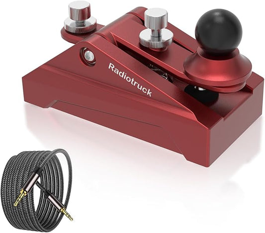 CW Morse Code Key - Pocket Morse Code Telegraph Key Aluminum Alloy Base Grey for Amateur Radio Ham Operators, Adjustable Tension (Red-09)