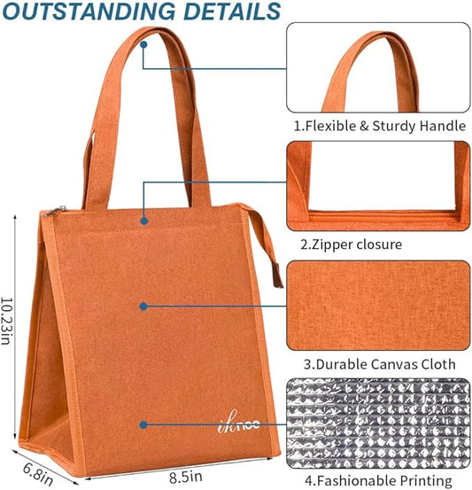 iknoe Lunch Bag Insulated Lunch Bags for Women & Men, 9L Reusable Lunch Tote, Portable Adult Thermal Large Lunch Cooler for Work Picnic Beach (Orange)