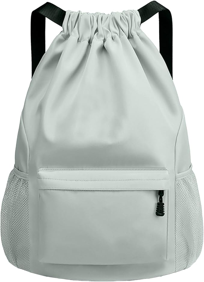 Sports Drawstring Backpack String Swimming Gym Bag Backpack with Shoes Compartment and Pocket for Men Women （light green）
