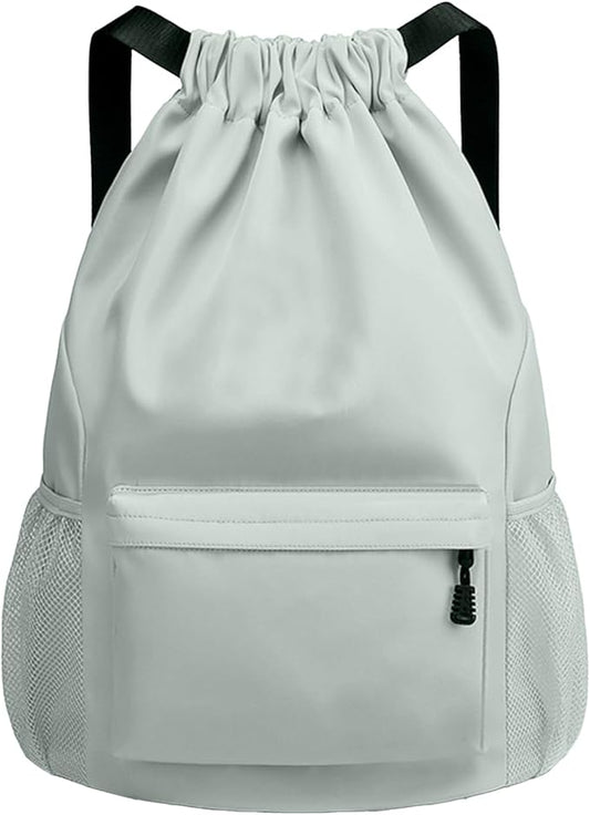Sports Drawstring Backpack String Swimming Gym Bag Backpack with Shoes Compartment and Pocket for Men Women （light green）